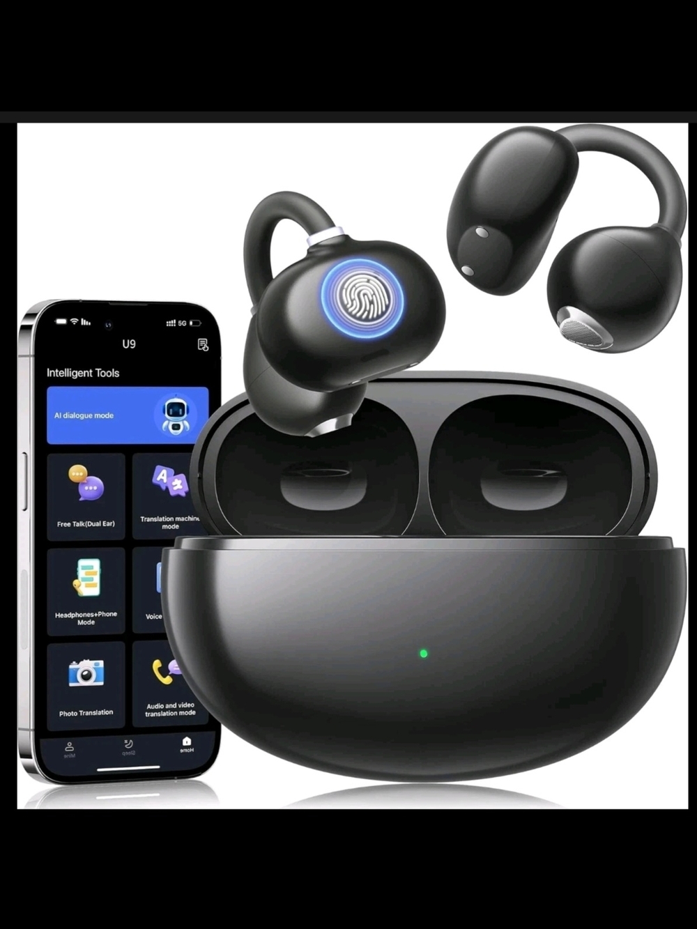 AMINY AI Translator Wireless Bluetooth Earbuds with Charging Case - Black